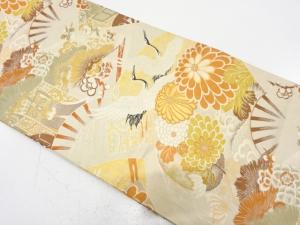 アンティーク　扇に鶴・花模様織り出し丸帯（材料）